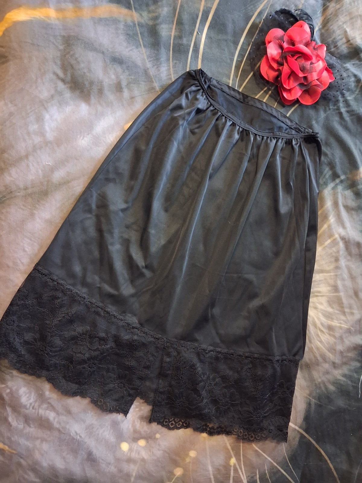 Vintage Wonder Maid Half Slip Small Black Lace Hem Slit Nylon Sissy 60s Lingerie
