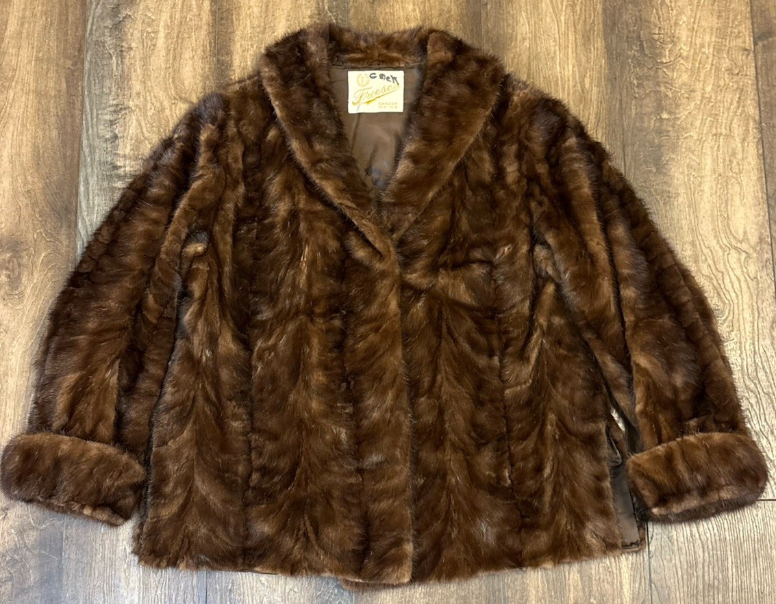 Vtg Mink Fur Cropped Brown Coat Genuine Freese’s Bangor Maine 1930s EUC Luxury