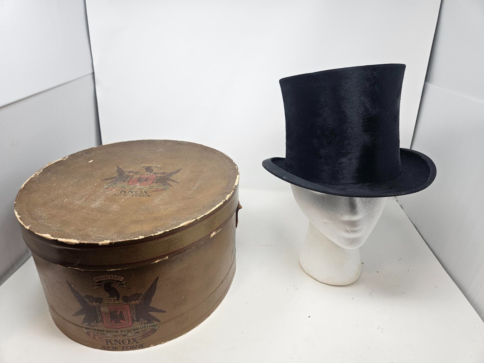 Antique 1900’s John Wanamaker Beaver Fur Top Hat in Knox Hatters Hat Box