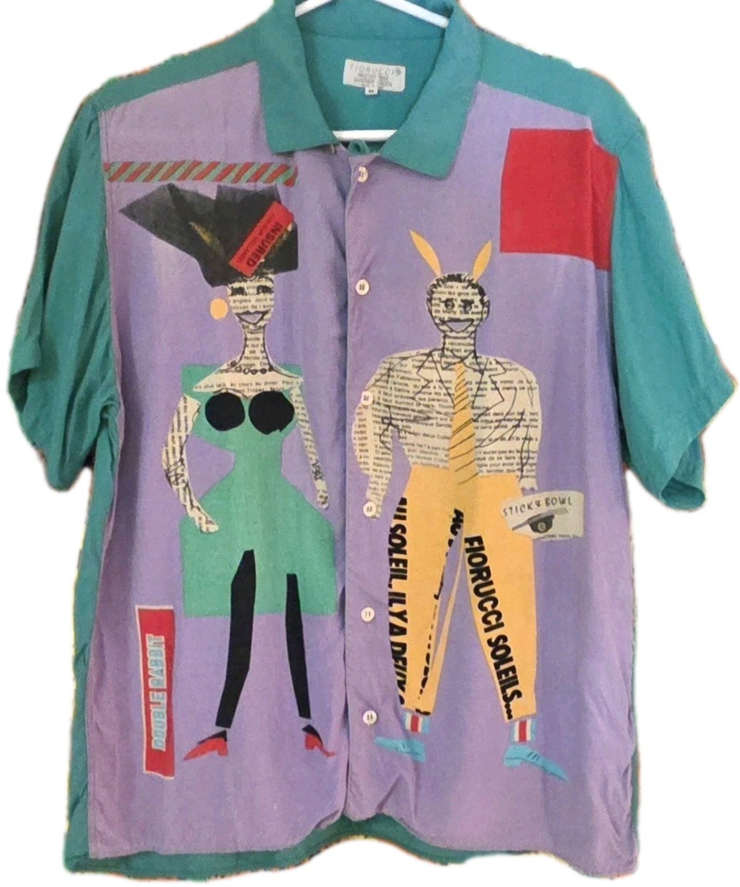 SALE! 80s FIORUCCI Rare Pop Art Graphic Shirt Double Rabbit Sticky Bowl Italy