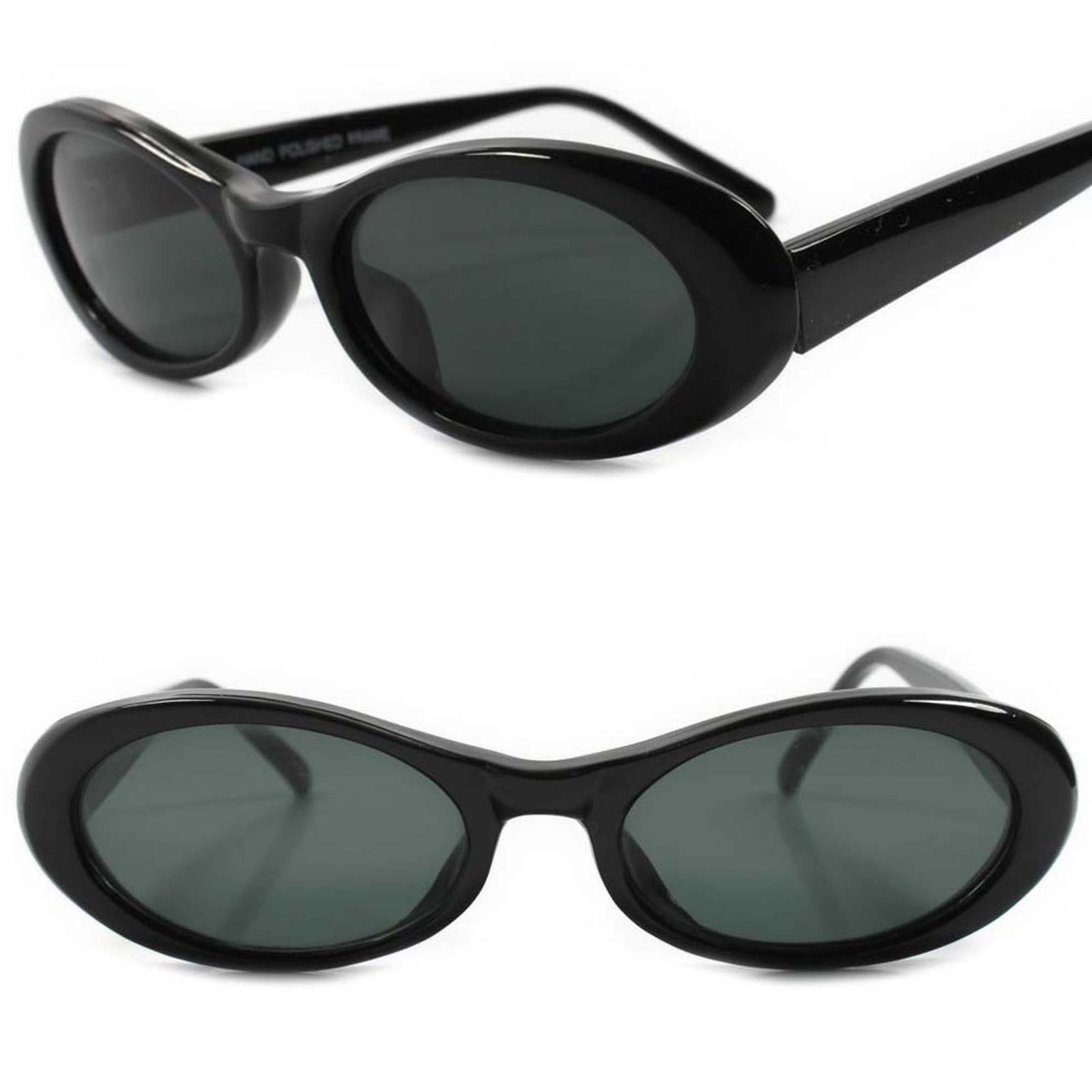 Old School Classic Genuine Vintage 70s 80s Deadstock Black Frame Oval Sunglasses