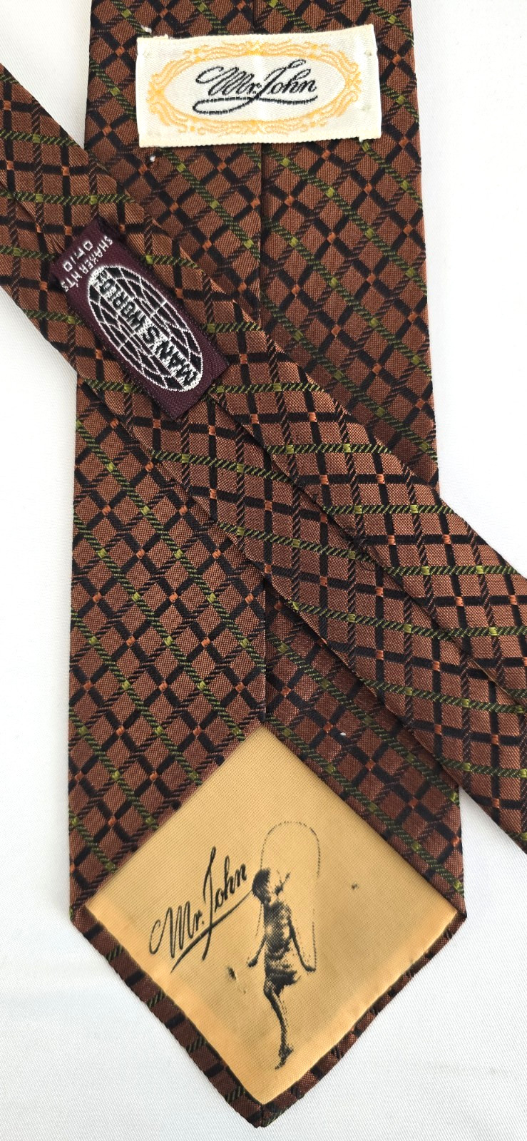 Vintage MR JOHN Tie 1960s Mod Plaid Woven Silk Necktie from Famous Hat Maker
