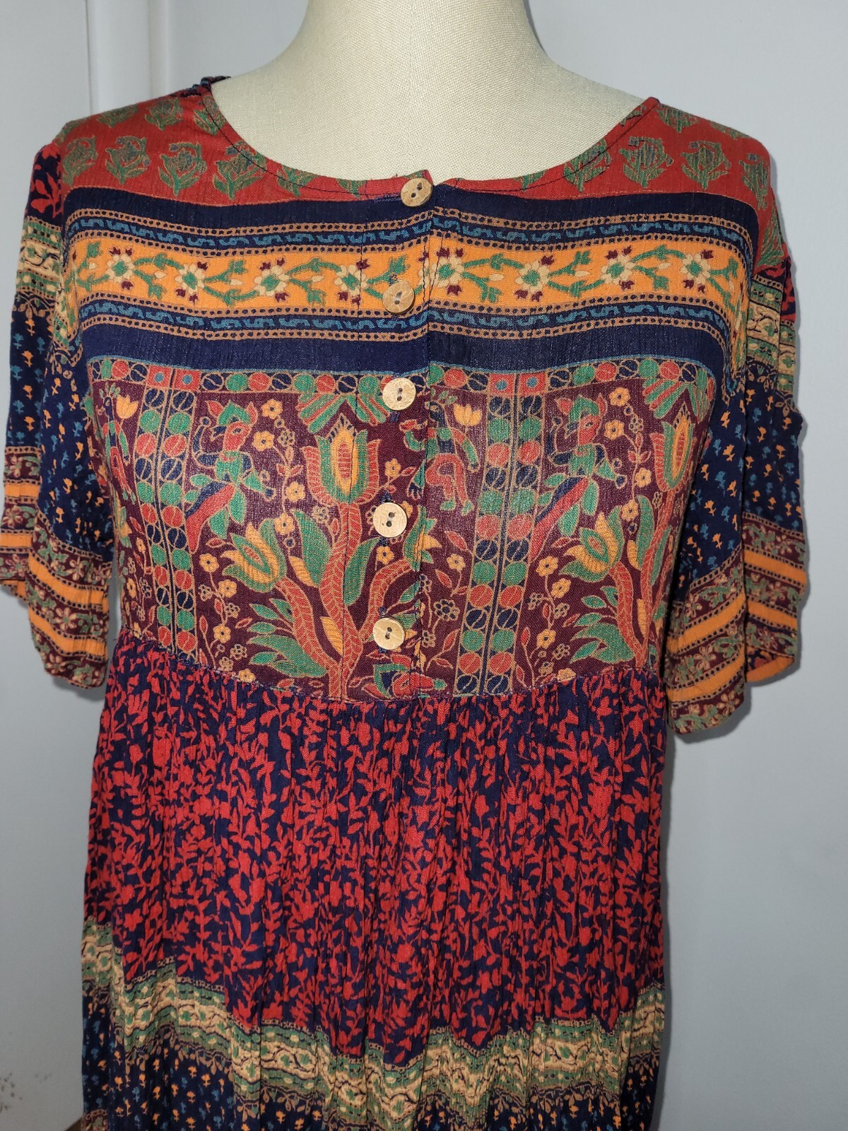 VTG Jasmine By KVM Maxi Dress BOHO Cottagecore Floral Crinkly Gauze Back Tie M/L