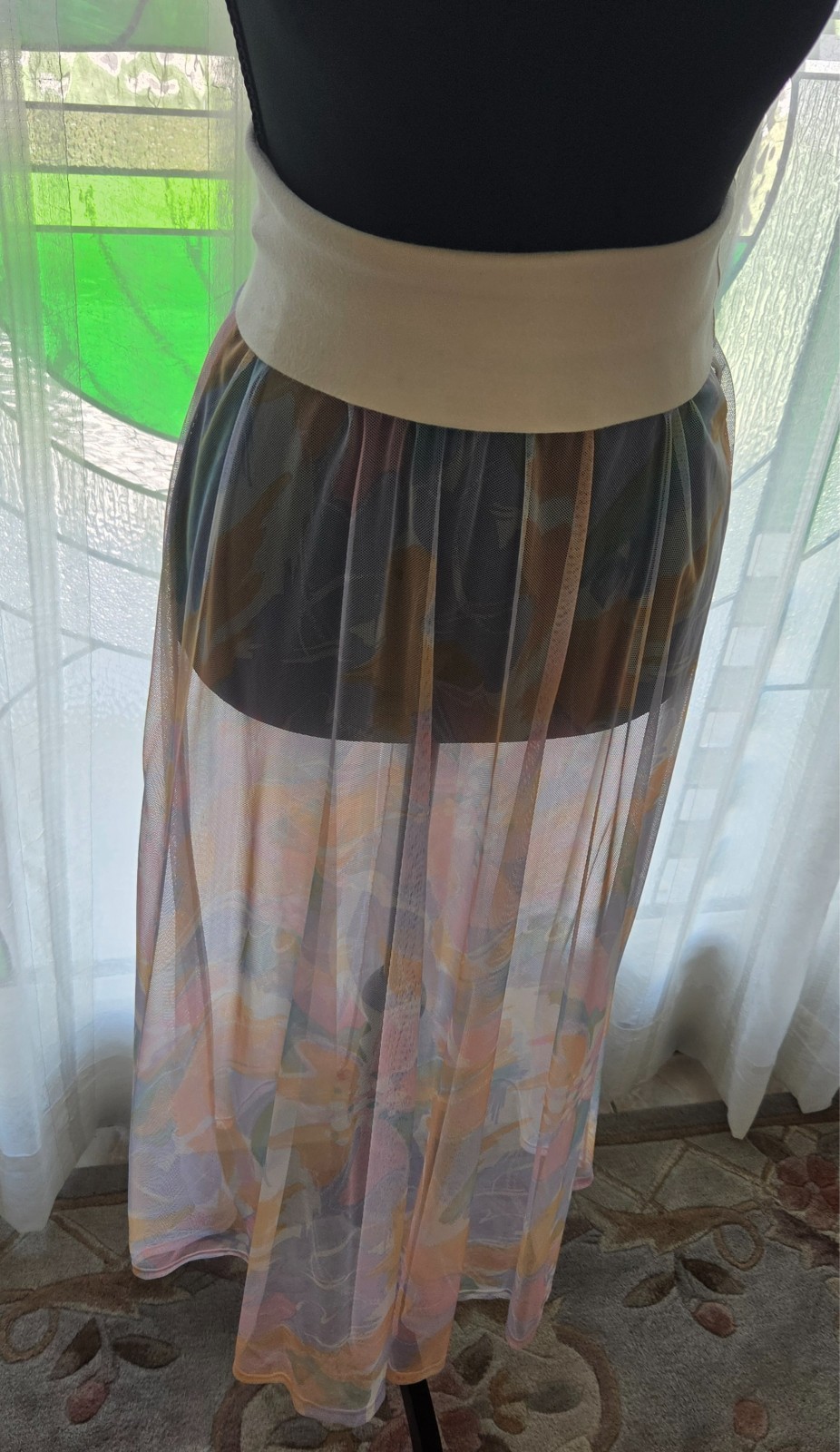 Vintage Baryshnikov Body Wear Multicolored Sheer Midi Skirt