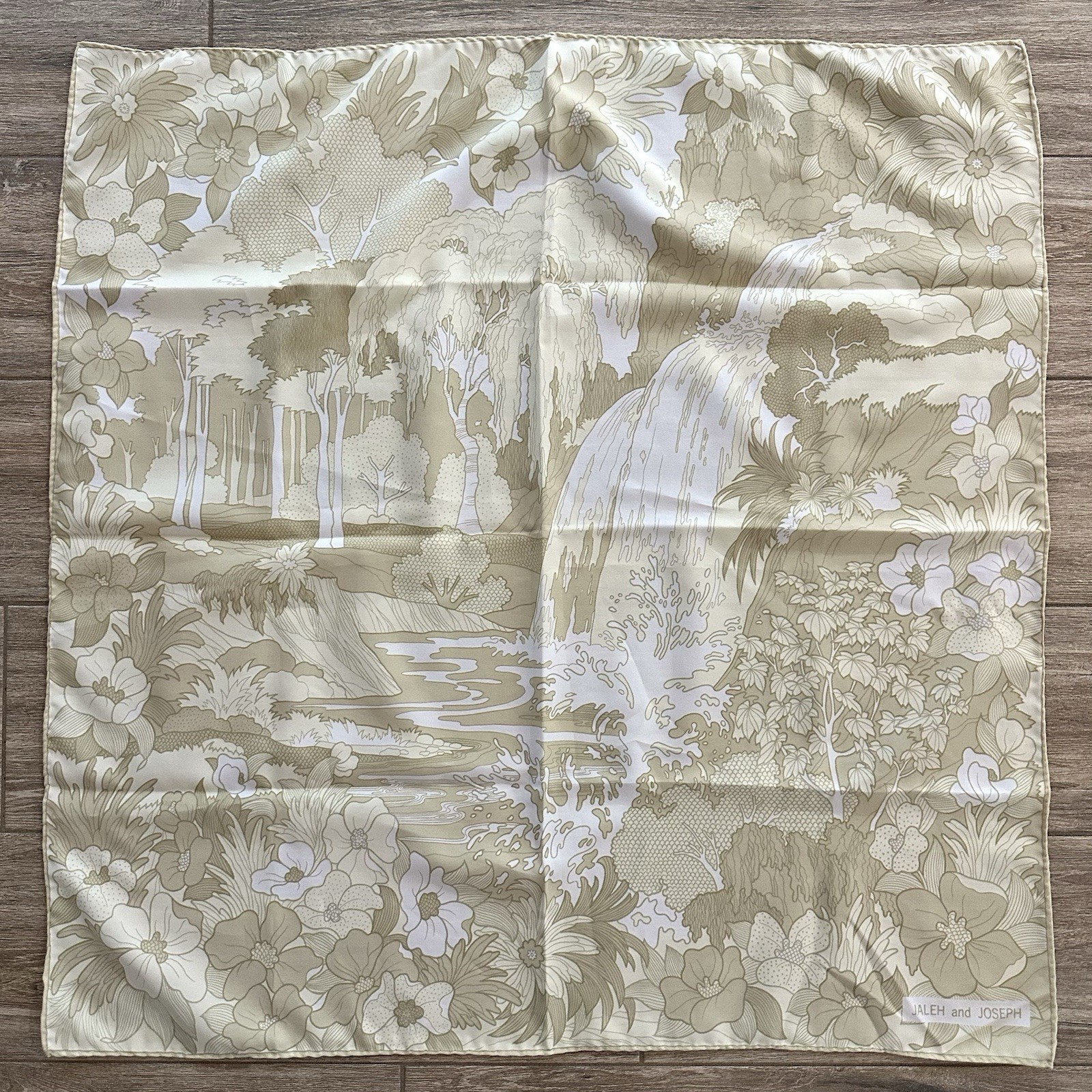 Vintage 60’s Jaleh and Joseph Square Scarf Monochrome Landscape Print 25.5×25.5″