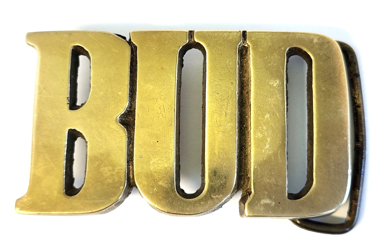 Vintage BUD Belt Buckle Solid Brass Made Taiwan By ROC 4096