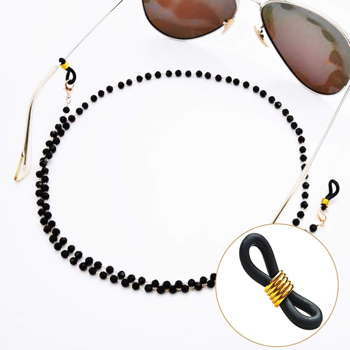 TTSAM 40 Pieces Eyeglass Chain Ends Adjustable 20 x 4mm, Black and Gold