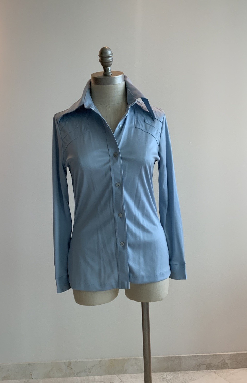 Vintage 70’s Bobbie Brooks Womens Disco Shirt Retro Baby Blue Juniors Size 9