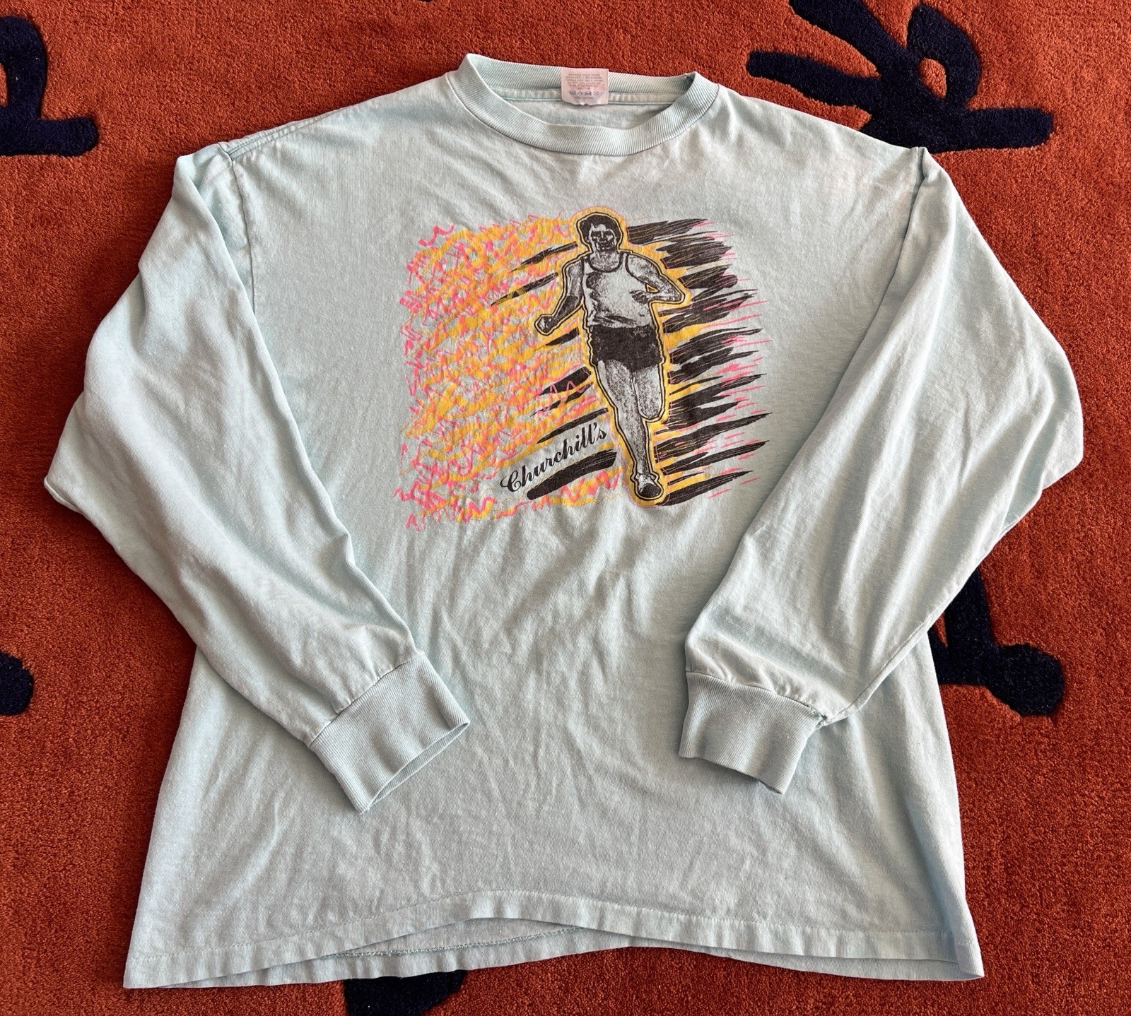 Vintage 1980s Churchill’s 1987 Running Long Sleeve Race Graphic Shirt