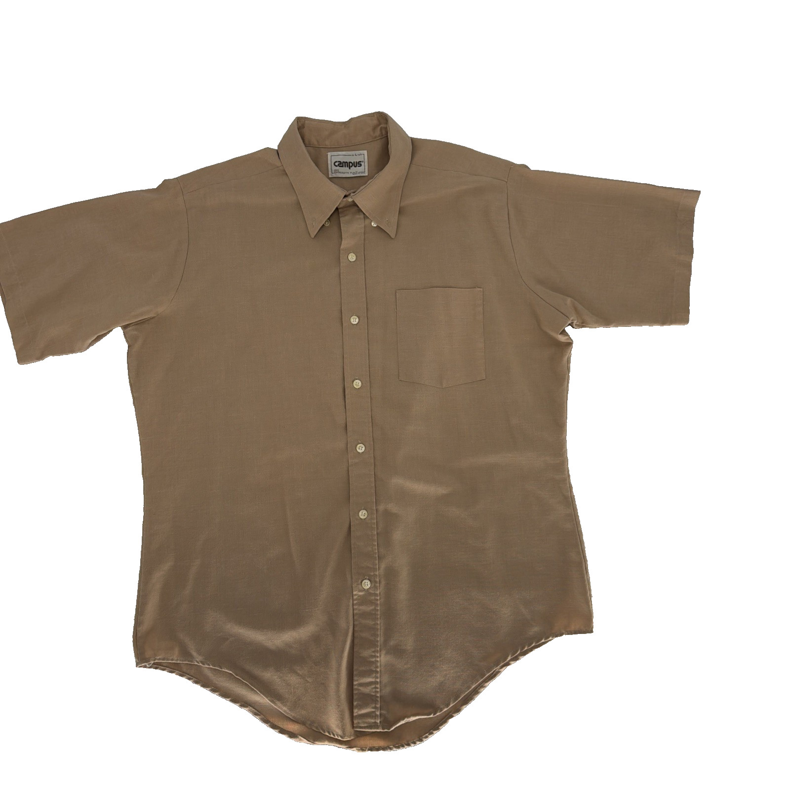 Vintage 1970s Campus One University Place Men’s Tan Button Down Shirt L 16