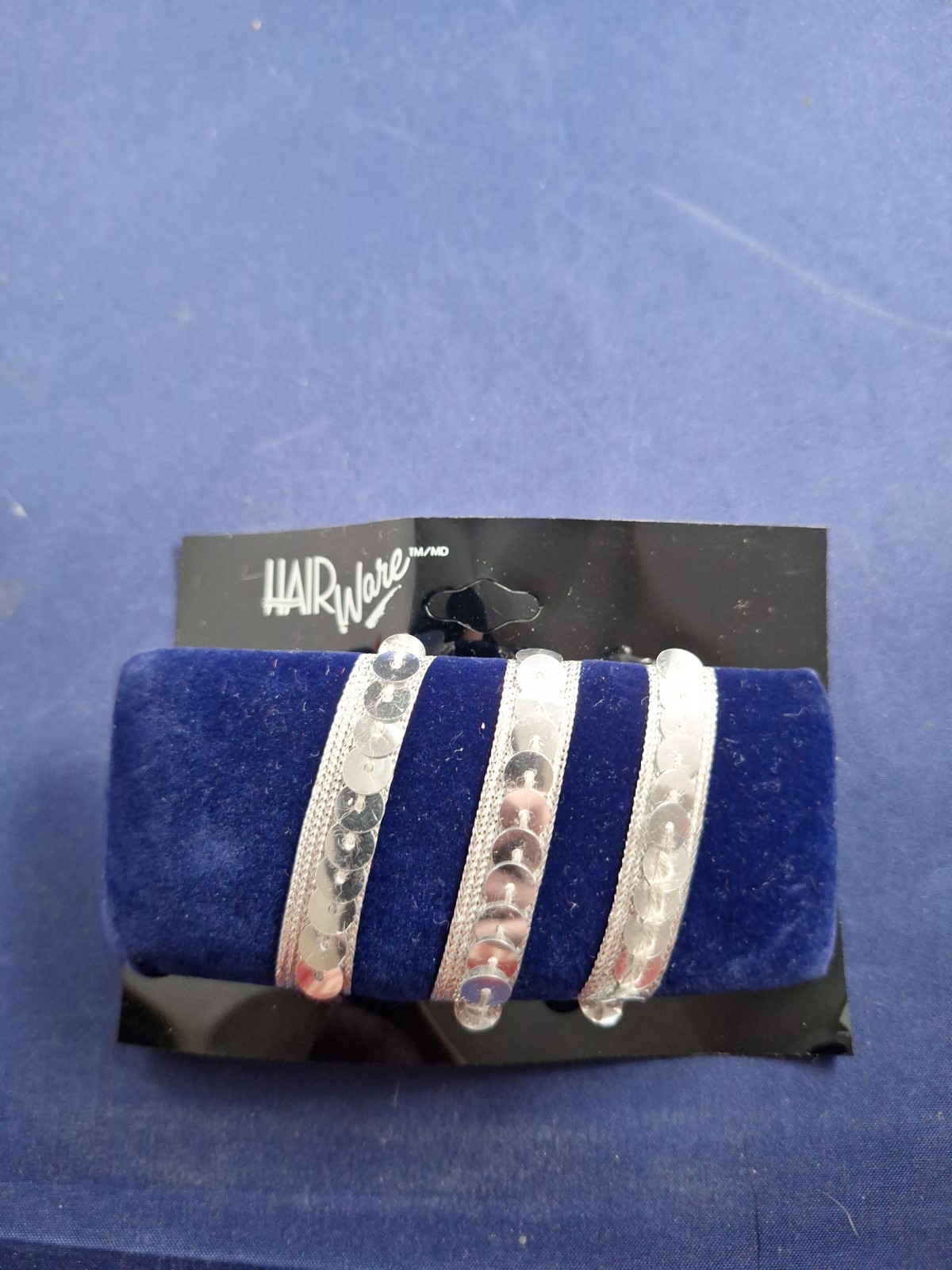 Vtg NOC 90’s Y2K BLUE SEQUIN Curved 3.5″ Hair Barrette Spring Back *14-C