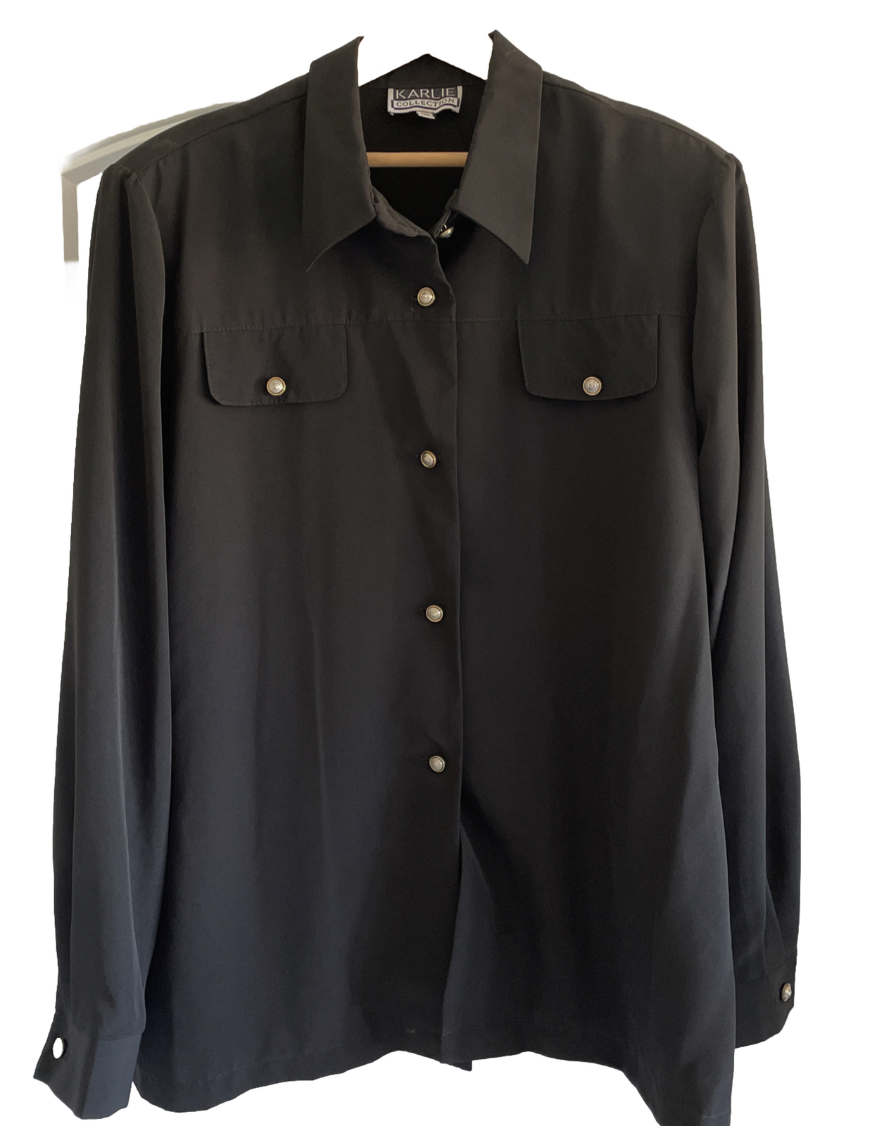 Vintage Karlie Collec Blouse Black Sz 18 W/gold Silver Metal Buttons 80’s Career