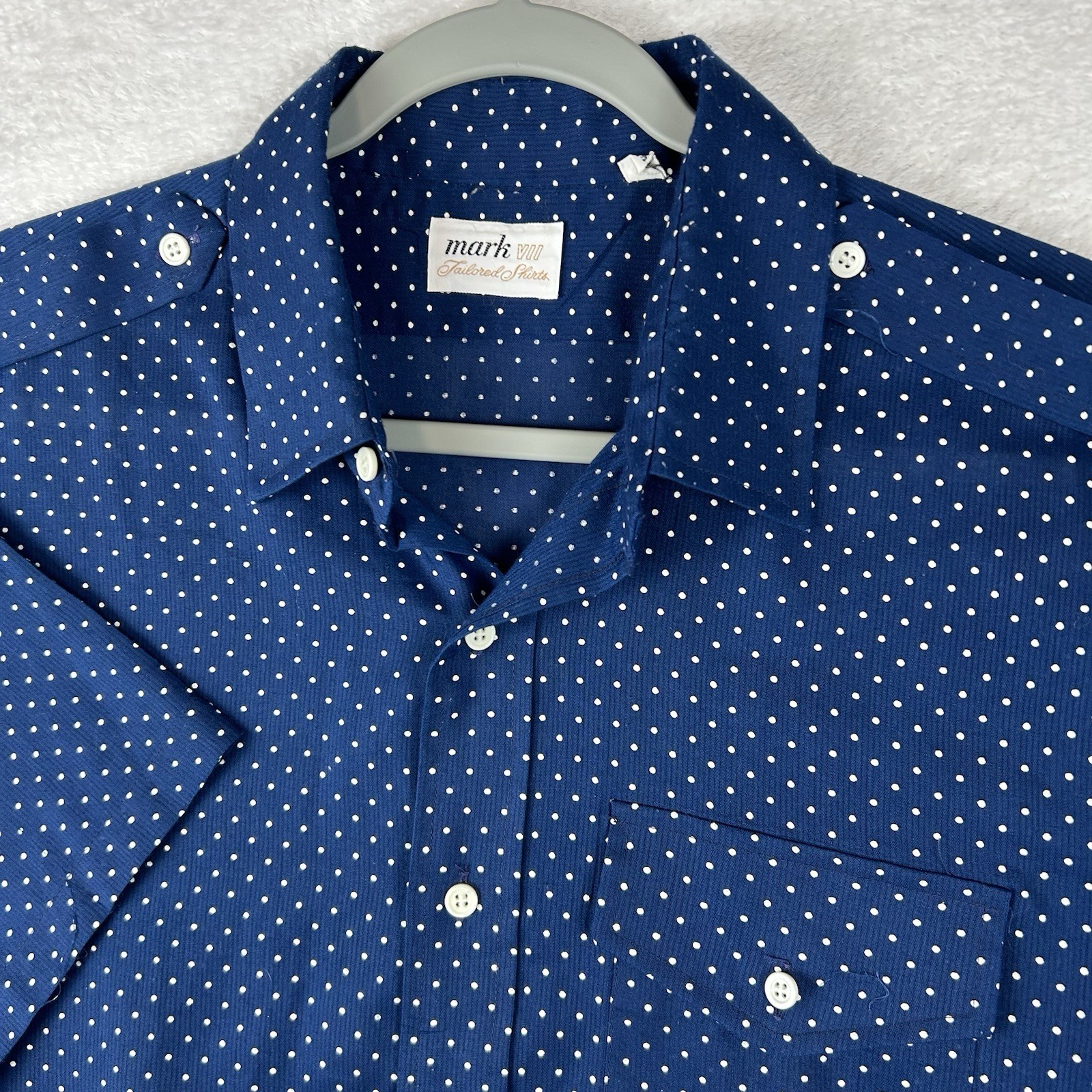 VTG Mark VII Tailored Shirt Men XL Disco 70s Short Sleeve Polka Dot Epaulette