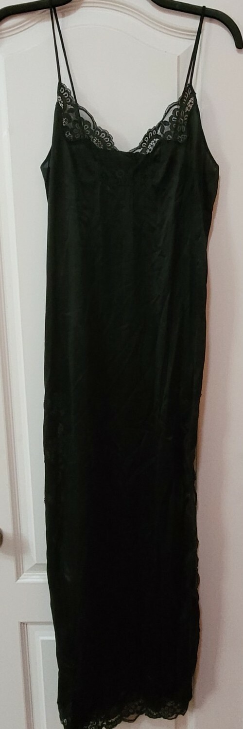 Vintage Flair Brand Black Long Slip Lingerie Size Small Union Made Chemise Gown