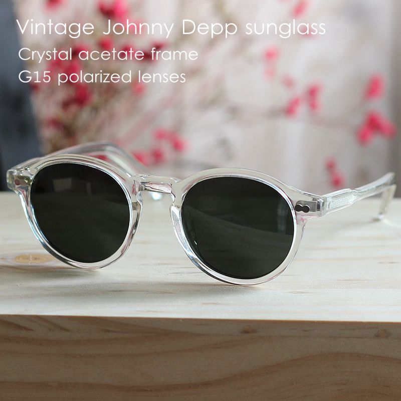 Retro Vintage Johnny Depp polarized sunglasses slim crystal glasses G15 lens