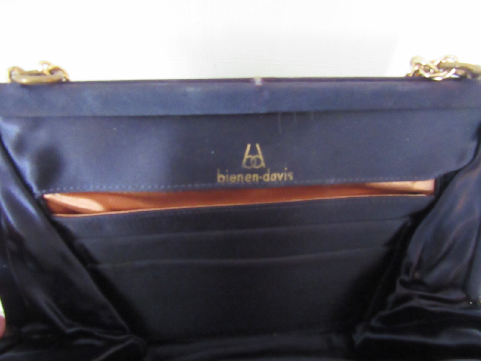 Vintage mid-century bienen-davis black satin purse, rose closure