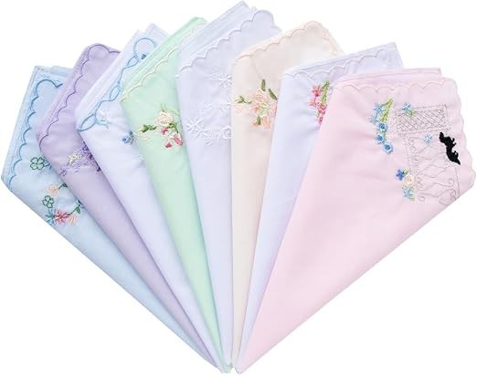 3x Assorted Ladies Novetly Embroidered Cotton Soft Handkerchiefs Scalloped