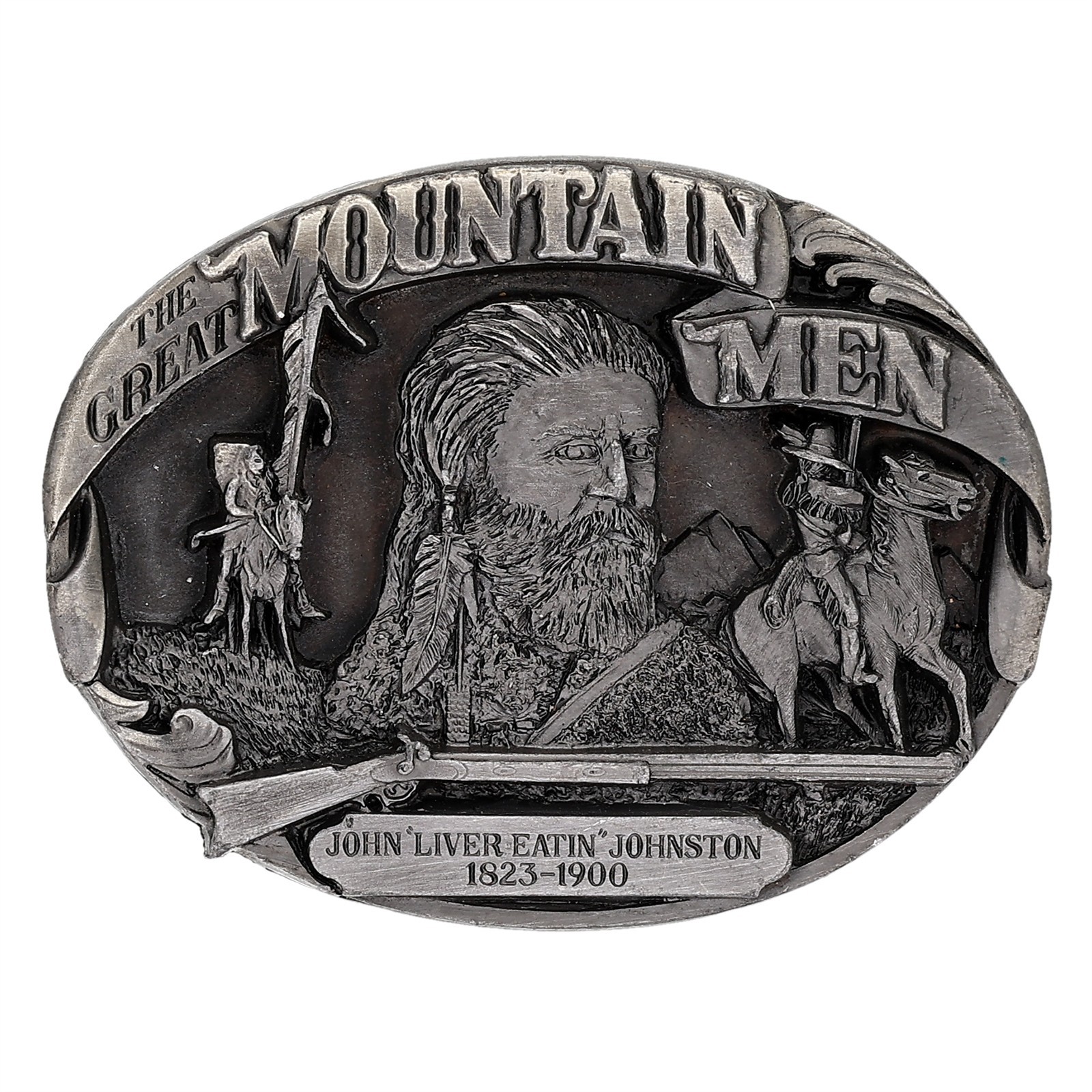New Liver Eating Johnston Mountain Man Vtg Belt Buckle Trapper Fur Trade Rifle