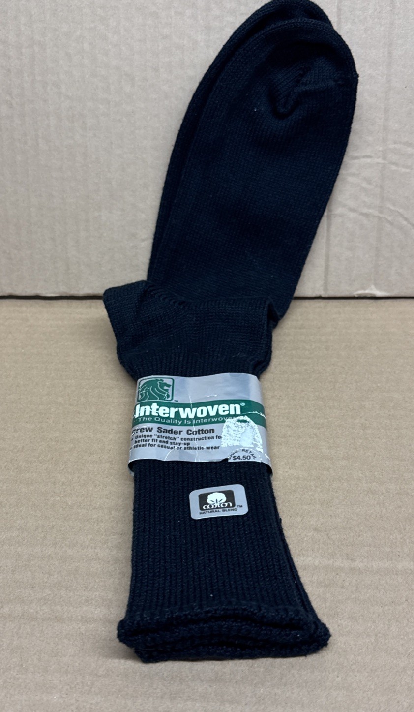 Vintage New Interwoven Socks Mens Size 10-13 Black Crew Saber Cotton heavy