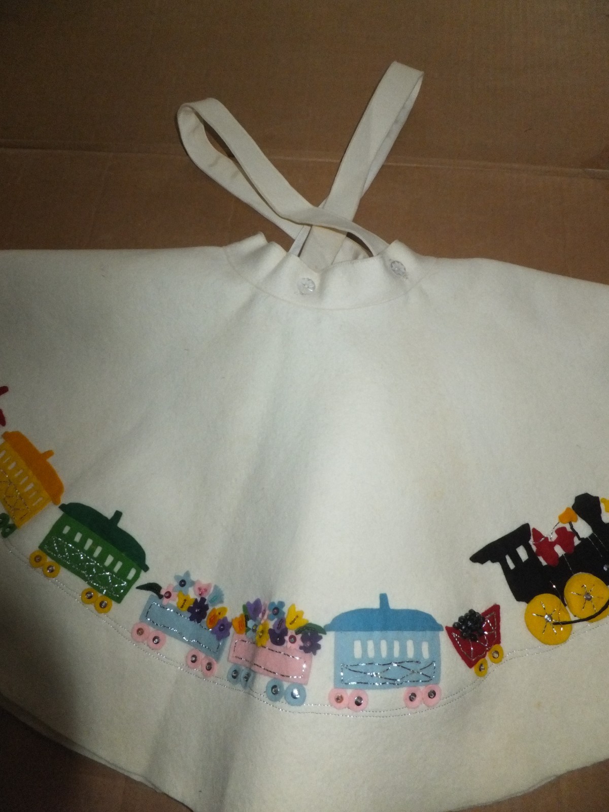 Vintage Child’s Wool Felt Swing Skirt Train Template Applique Hand Made w Straps