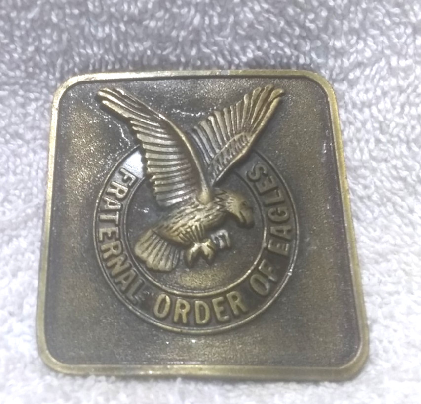 Fraternal Order OF Eagles Gold Rectangle Belt Buckle Stamped 950 Great VIntage
