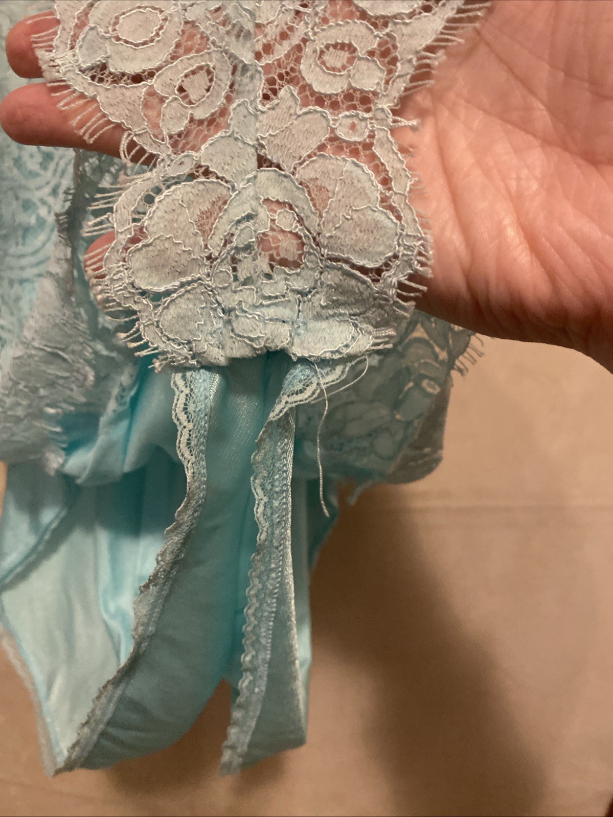 VTG Samye Teddy Sz M Light Blue/ Green Satin/lace