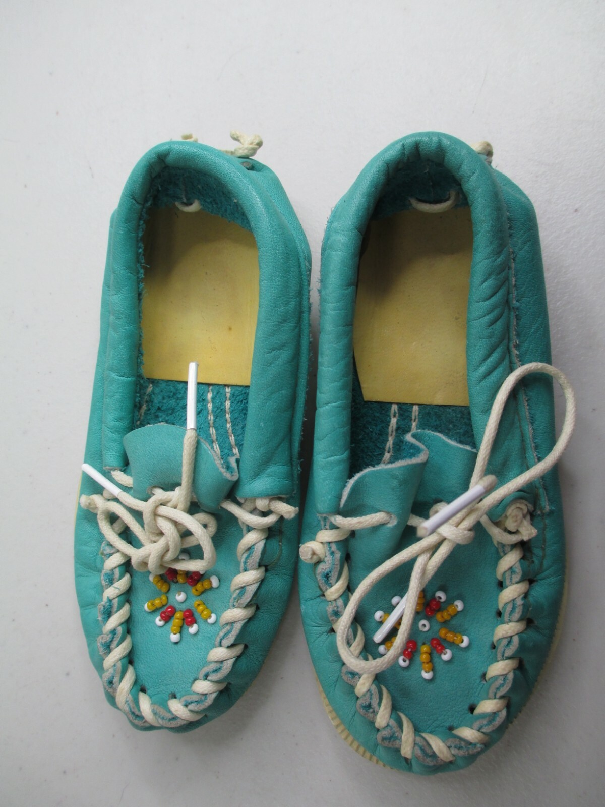 Vintage leather beaded moccasins 70’s era Panco toddler Childs 6.5