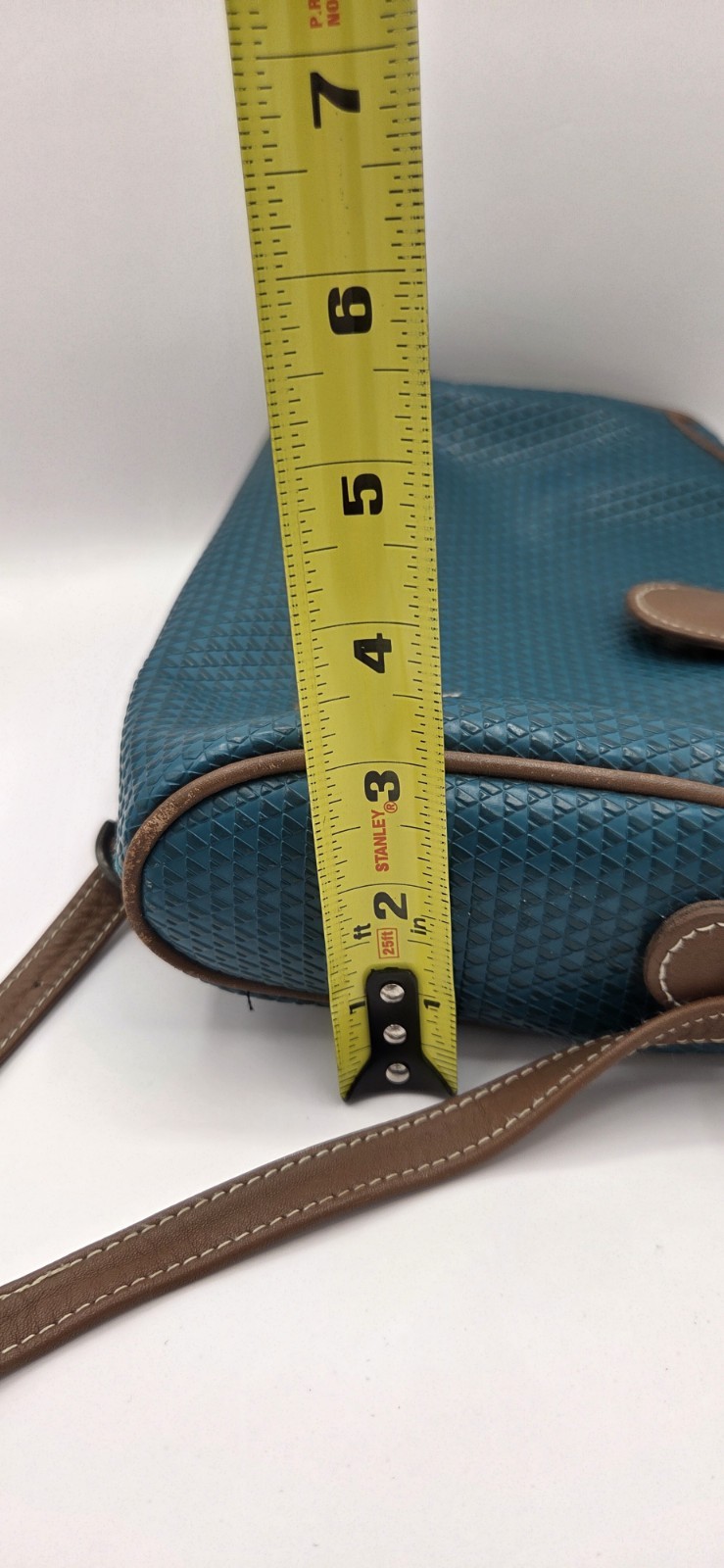 1983 Liz Claiborne Genuine Leather Trim Teal Crossbody Purse Bag Vintage