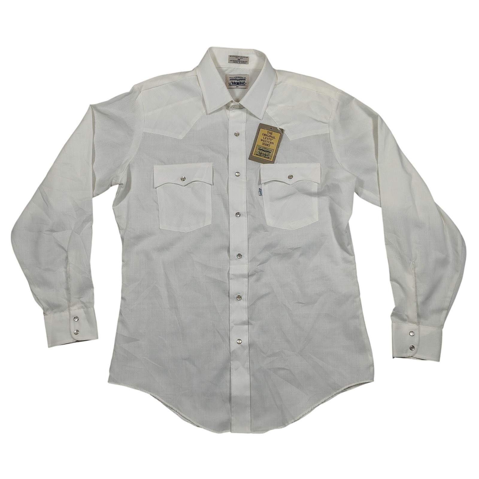 Levi’s Western Shirt Men M White Pearl Snap Slub Textured Poly Cotton Vintage