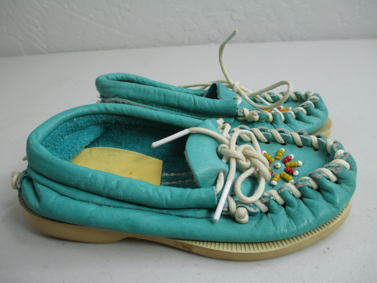 Vintage leather beaded moccasins 70’s era Panco toddler Childs 6.5