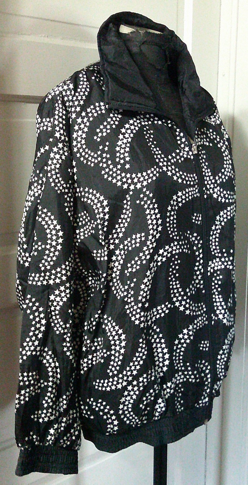 80’s JANEVE Black Stars Zip Up Lined Windbreaker Jacket S M