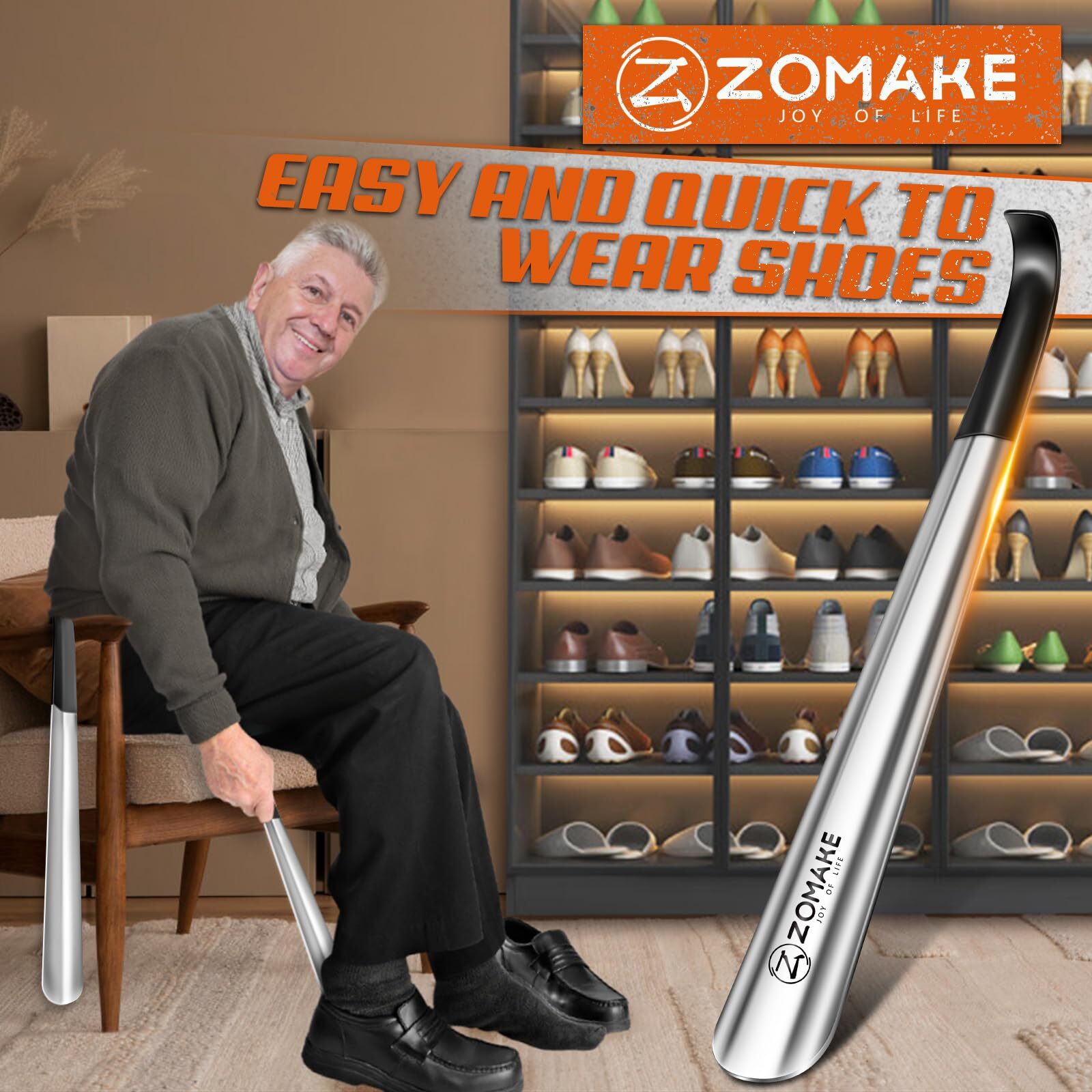 Shoe Horn Long Handle for Seniors 2 PackMetal Long Shoehorn for Boots16.5″ Ex…
