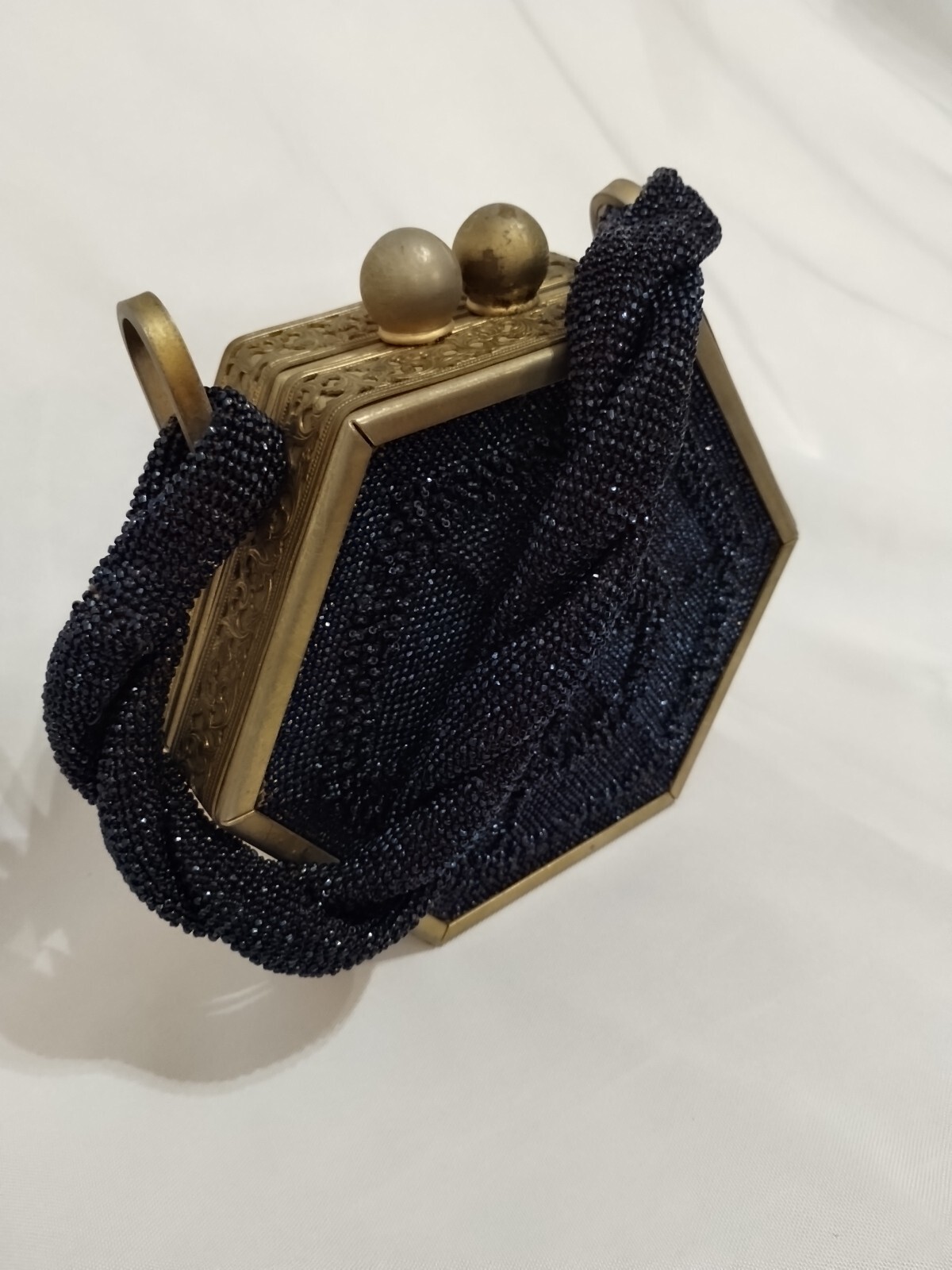 Handbag/Purse Sapphire Blue Beaded Tortoise Lucite Gold Plated Tyrolean 1940 VTG