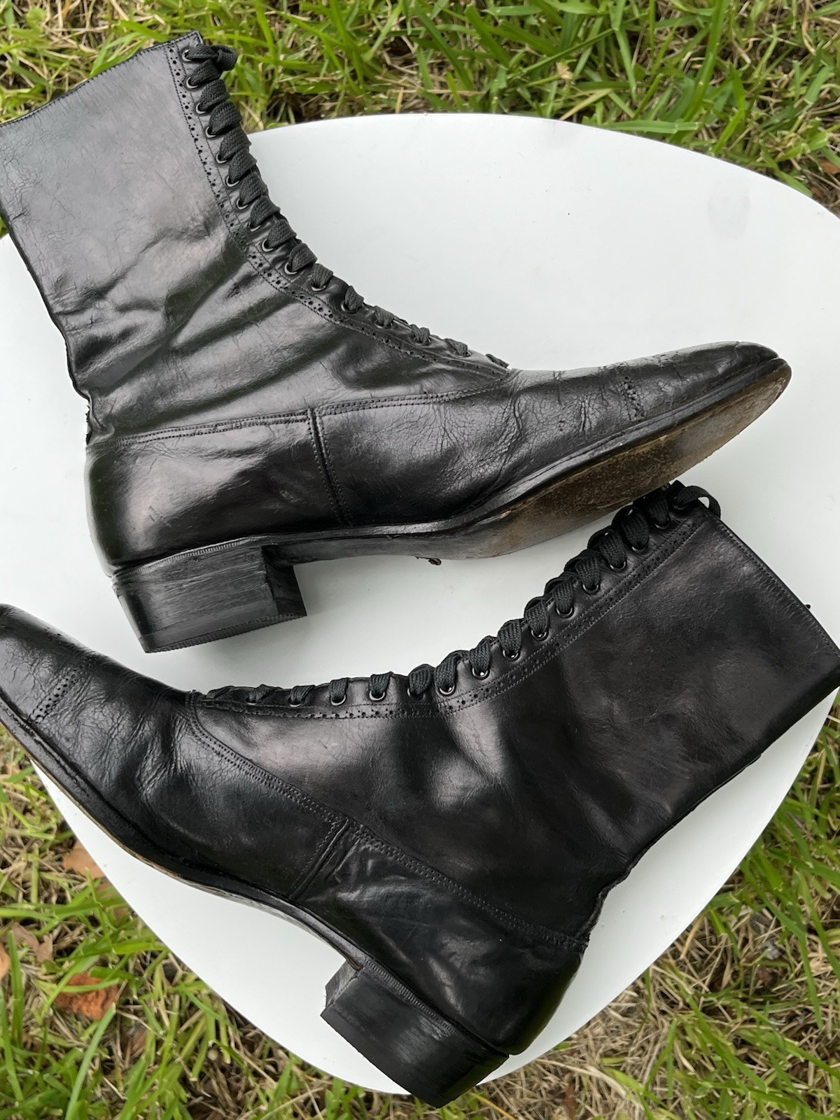 Antique Edwardian Mens Boots – 1900-1910, Black Leather Excellent Cond.