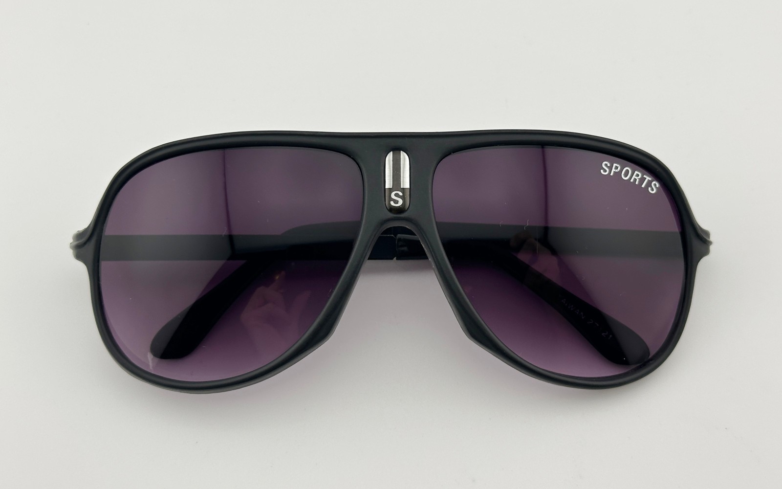 Vintage 1970’s “Sport” Logo Aviator Pilot Sunglasses, Gray Gradient Glass Lens