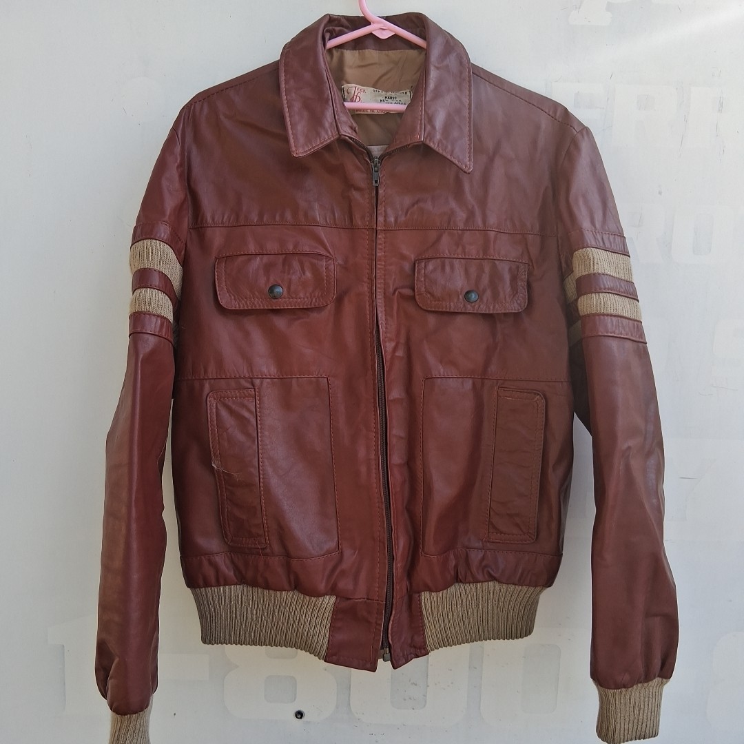 Jean Pierre Vintage Mens 44 M Leather Varsity Type Jacket Lined, Collar