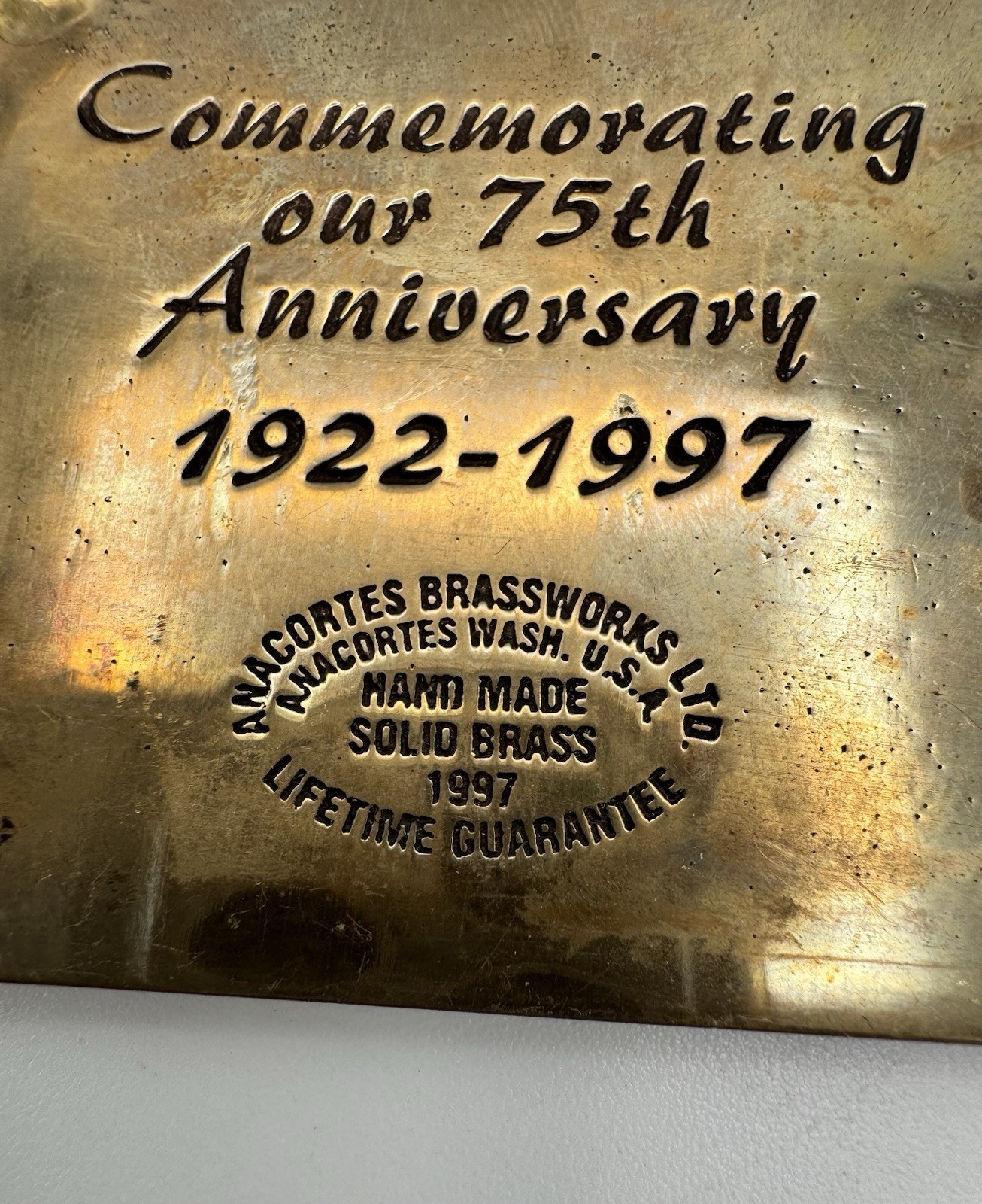 Vintage Wright Brand Brass Belt Buckle 75th Anniversary 1922-1997 Anacortes
