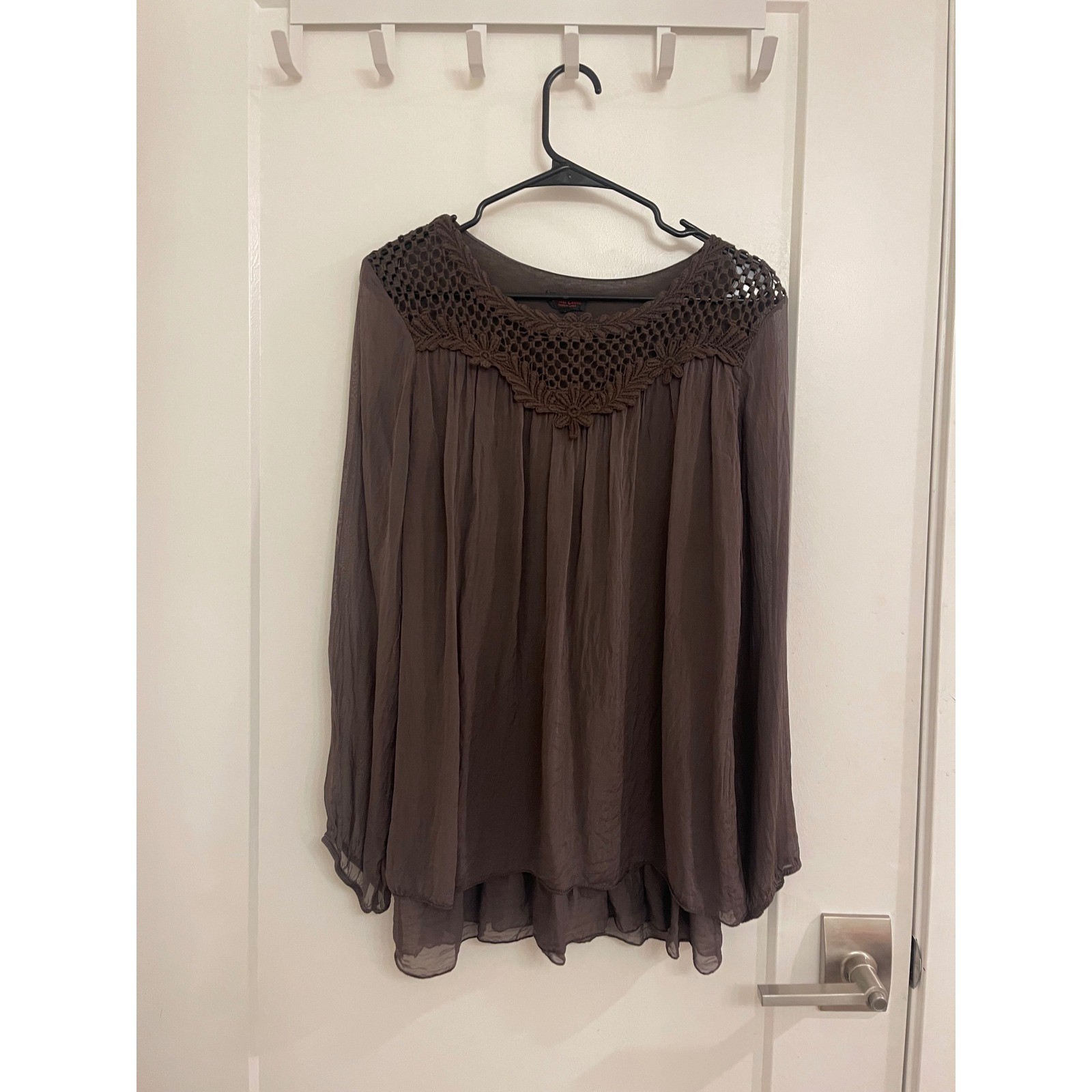 Vintage Silk Euro Brown Boho Carla Conti Blouse Italian Cottagecore Peasant
