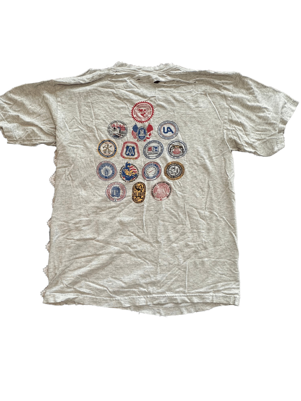 Vtg Bayside Delaware Building Trades T-Shirt Mens L Distressed USA Single Stitch