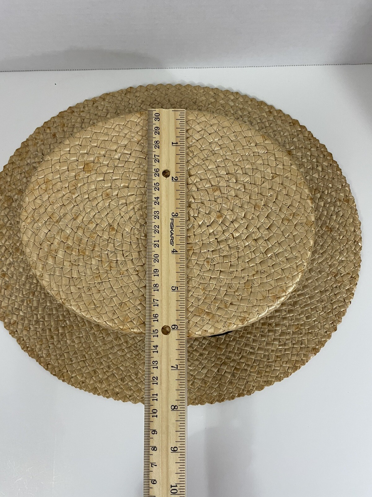 VTG Stetson Hat Mens 6 7/8* Long Oval Blue Red Ribbon Medalist Straw Boater Hat
