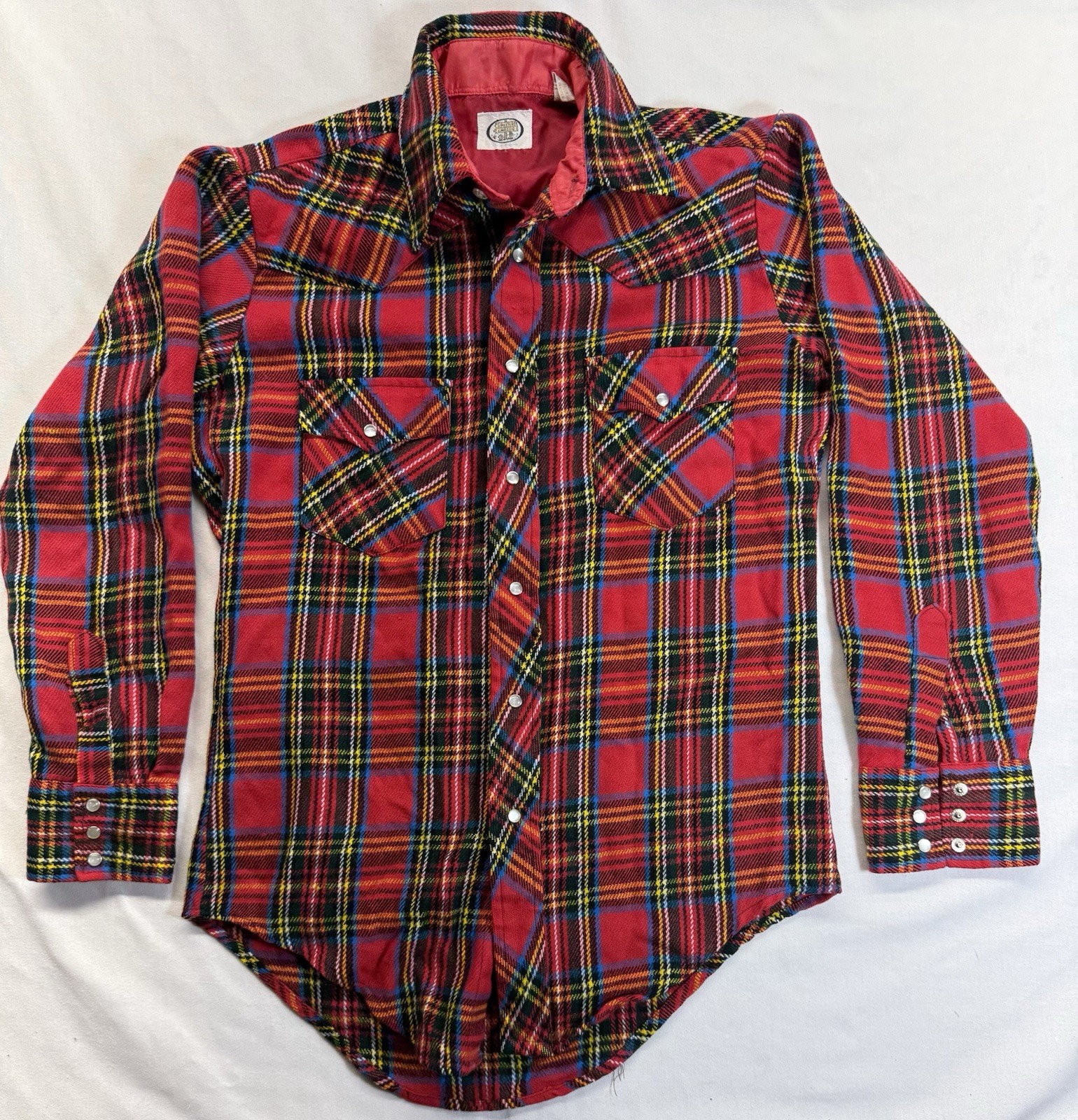 Vtg 80’s Streets of Laredo Red PLAID Cowboy Western FLANNEL Pearl Snap Shirt M