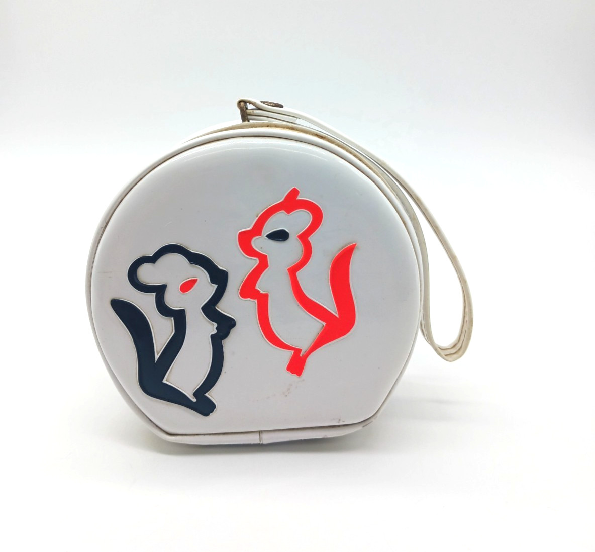 1960s Vintage Girls Purse Handbag Childs Case Round Vinyl Squirrel Skunk MCM
