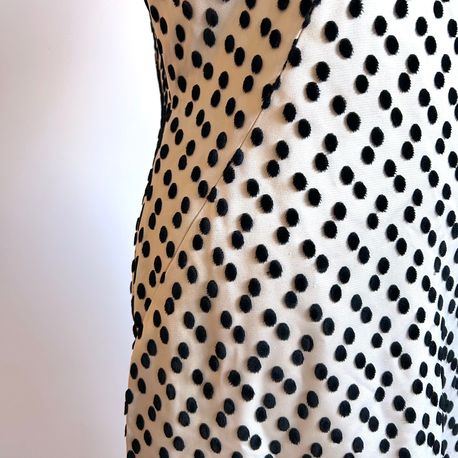 Holiday Vintage ALICE SCHWEITZER Couture Satin Polka Dot Dress 40 Bust 40 Hip