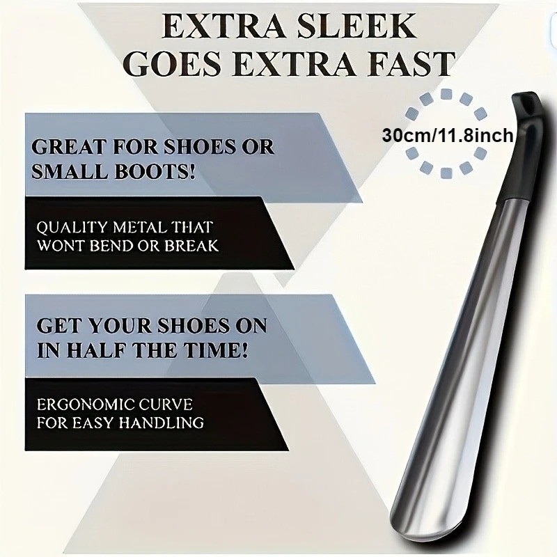 30CM Extra Long Handle Shoe Horn Stainless Steel Metal Shoes Remover Shoehorn US