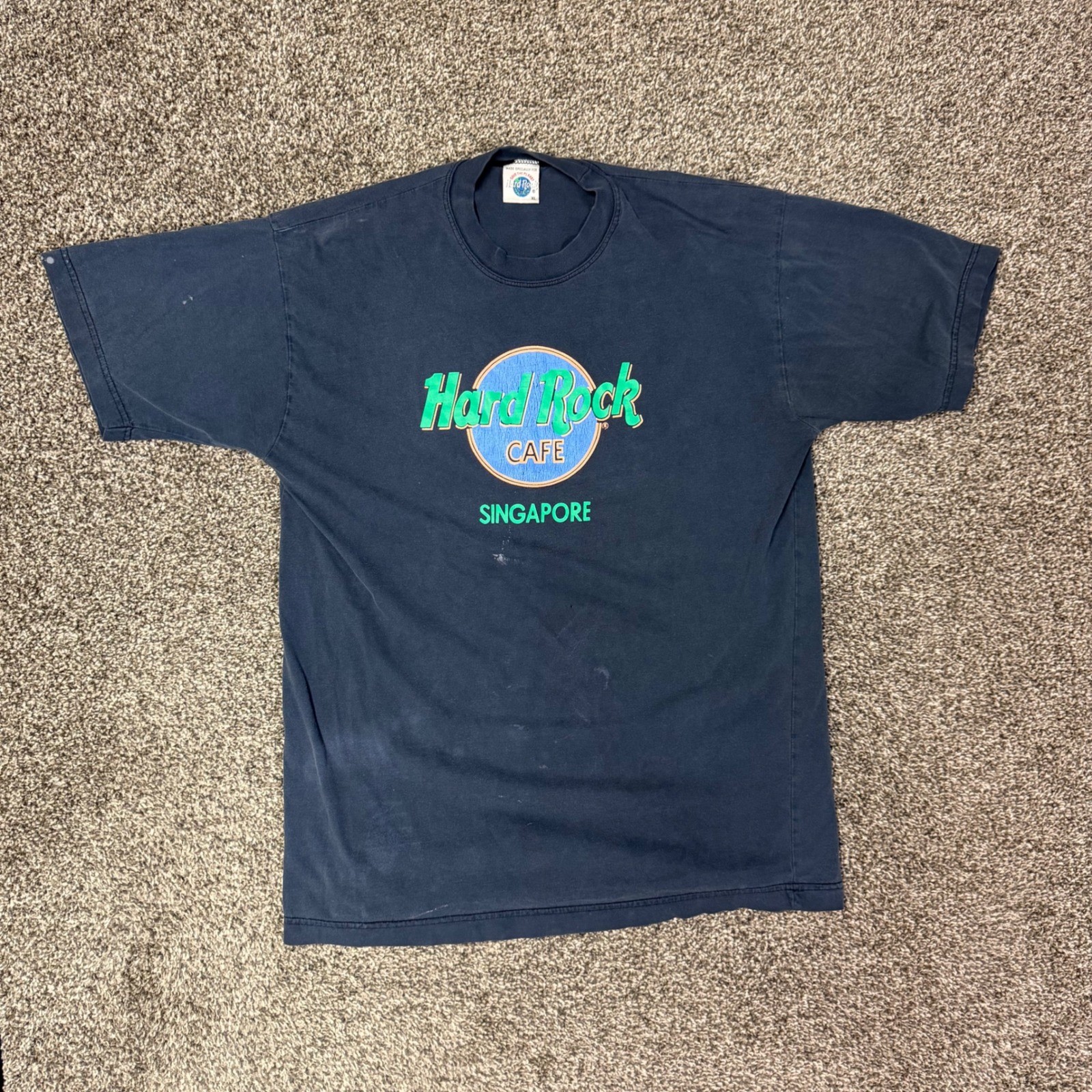 Hard Rock Cafe Singapore Vintage Graphic T-Shirt Mens XL Navy Blue Short Sleeve