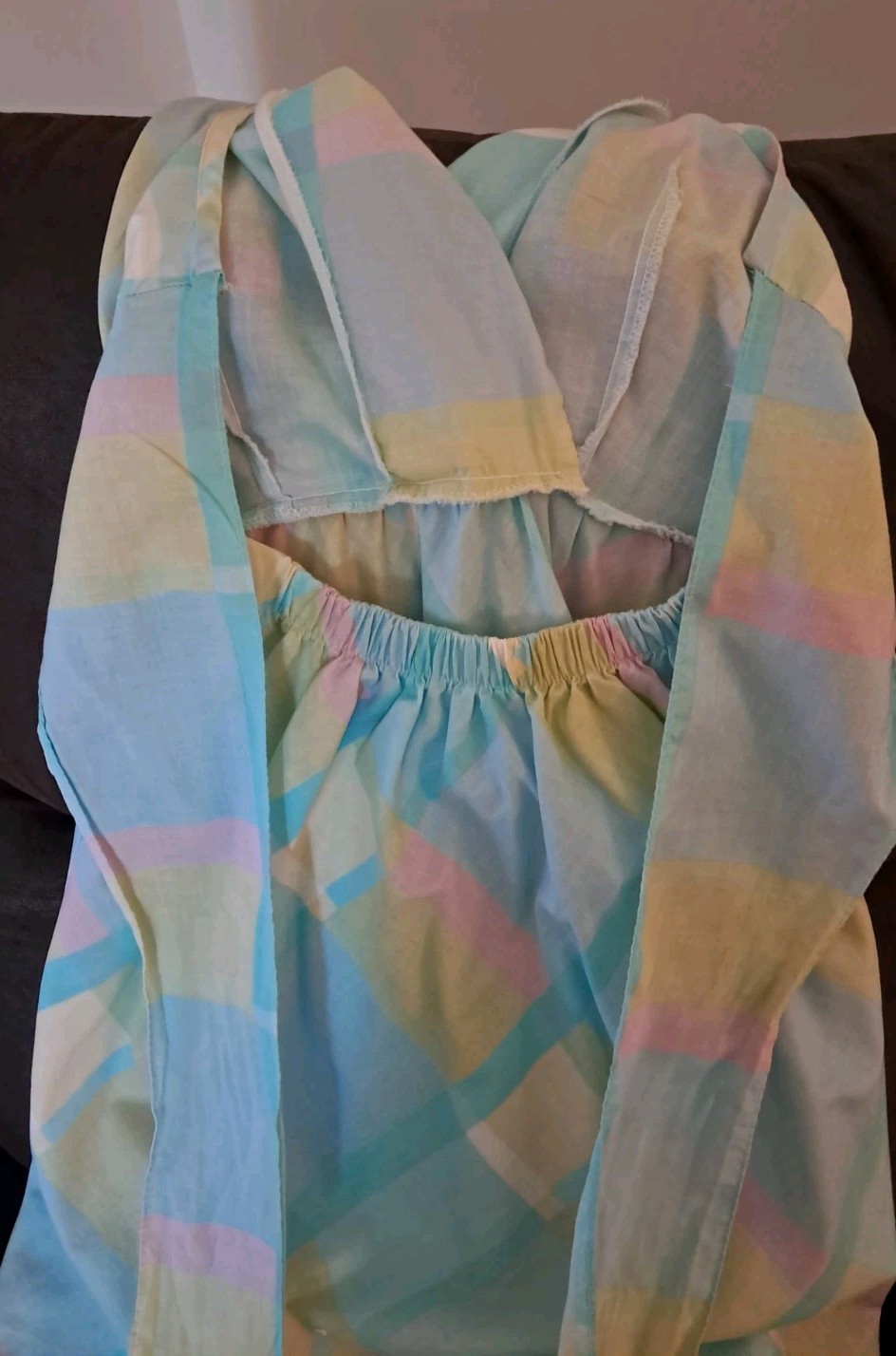 Vintage 80s Pastel Sundress Open Back Halter Top Tie Back Size 10 Medium