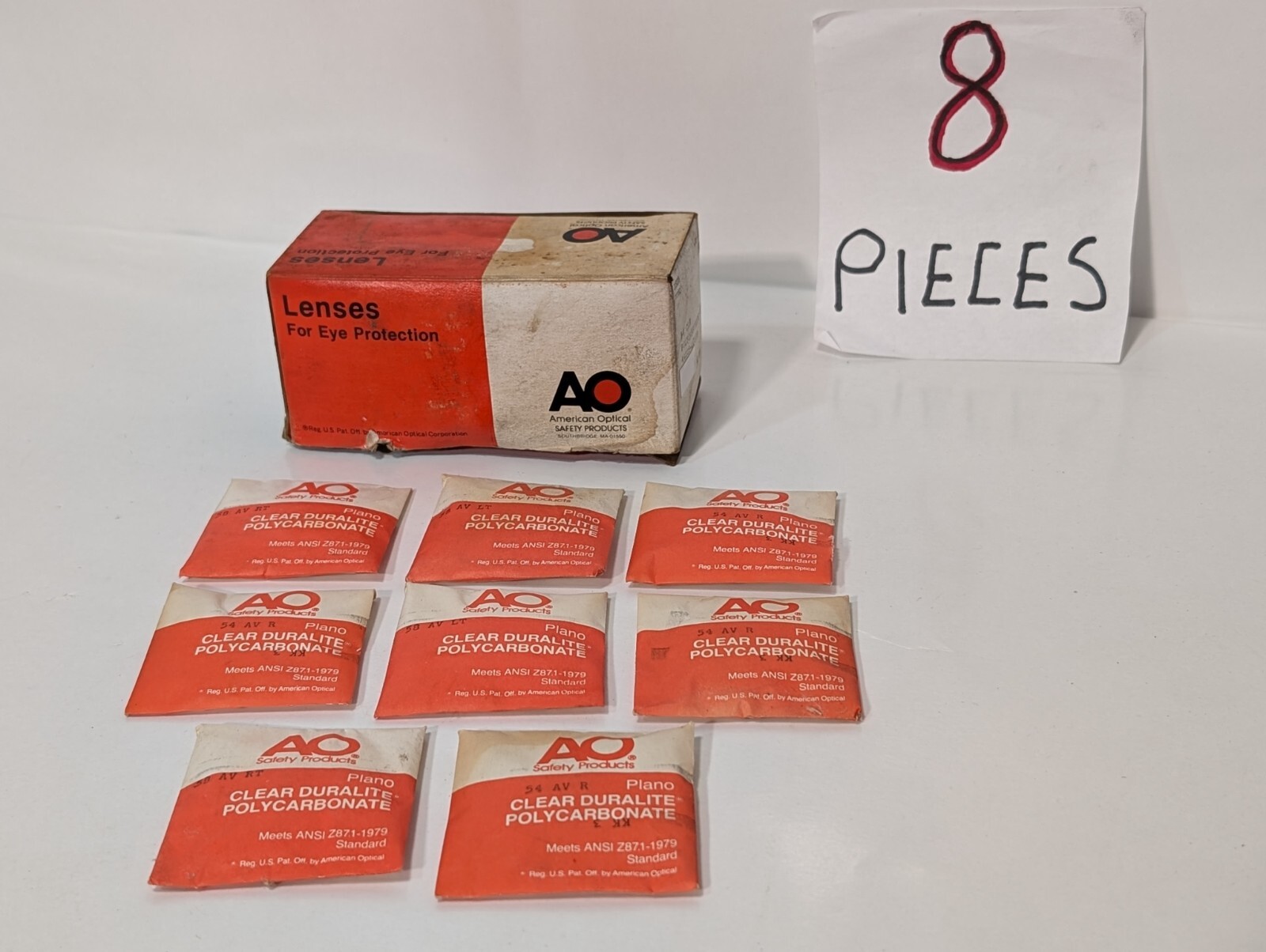 Lot of 8 American Optical Safety Products Clear Duralite Polycarbonate Lenses