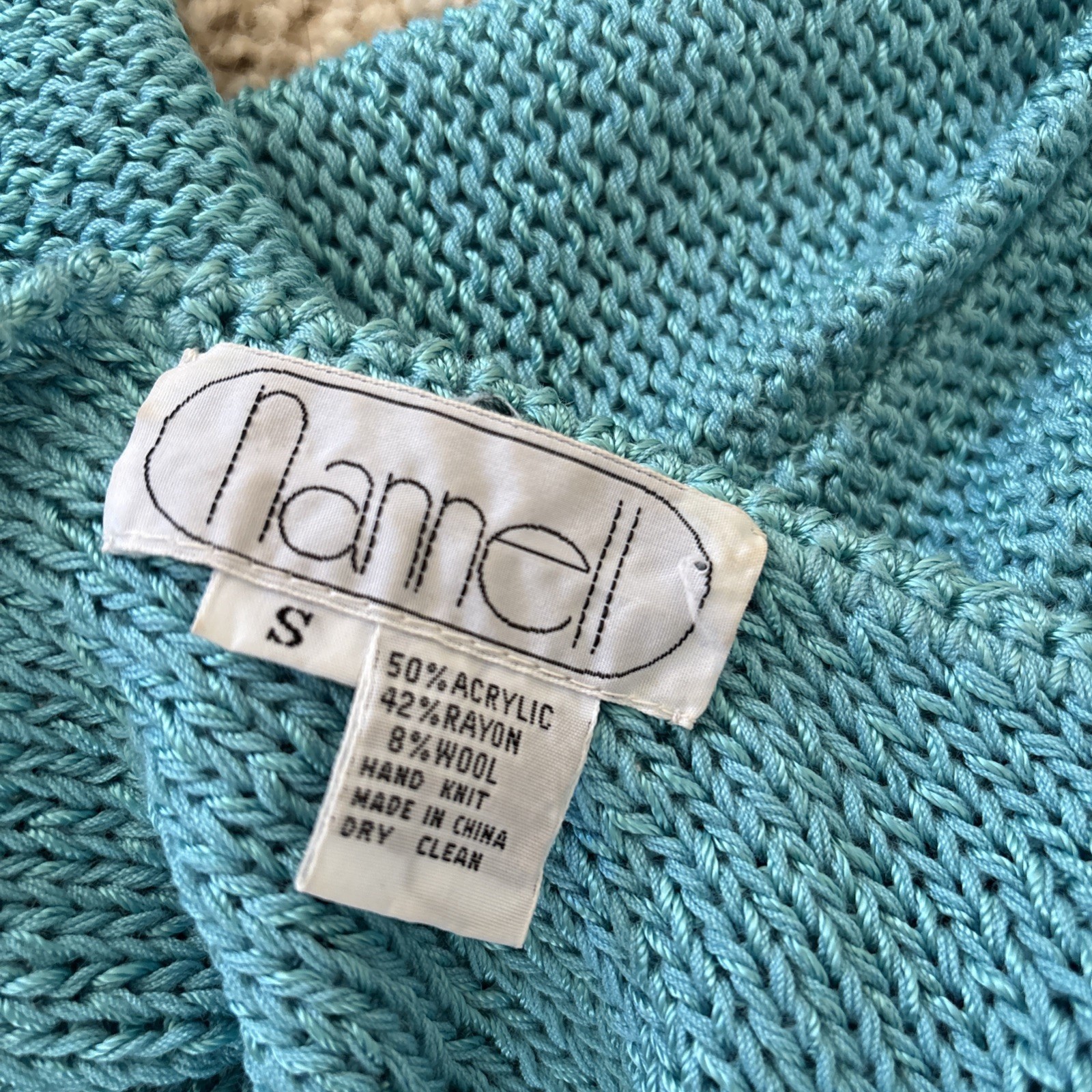 Vintage Nannell Size S Turquoise Sweater Pearl Bolt Detail 1980’s Unique RAD!