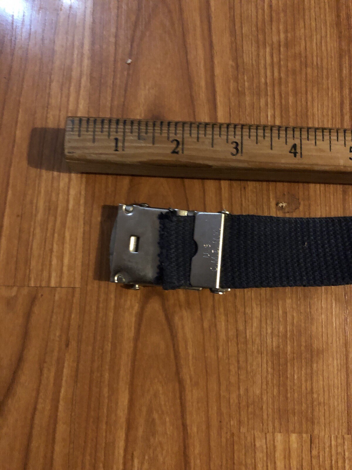 VINTAGE US MILITARY SLIDE BELT BUCKLE marked CMI NY Silver color & 32” Blue Belt