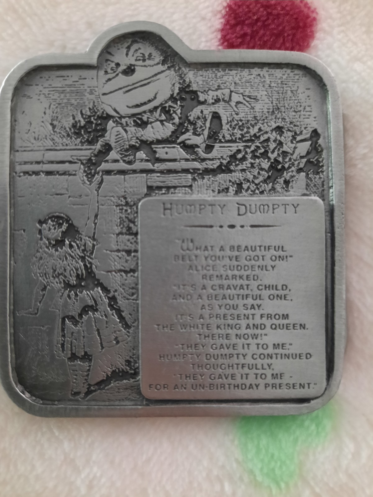 Iconic Humpty Dumpty On Wall Alice Adventures In Wonderland Belt Buckle